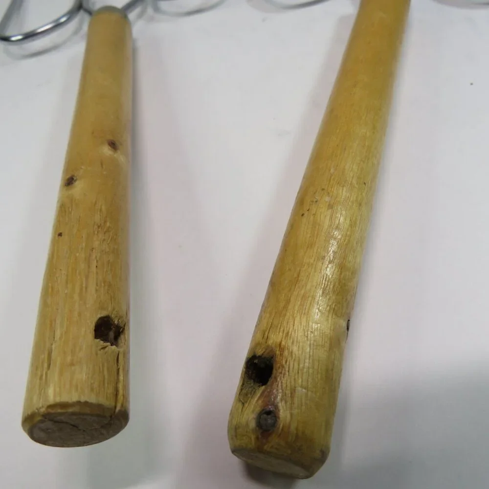 Vintage Steel Turkey Lifters / Meat Forks w Wooden Handle (set of 2)